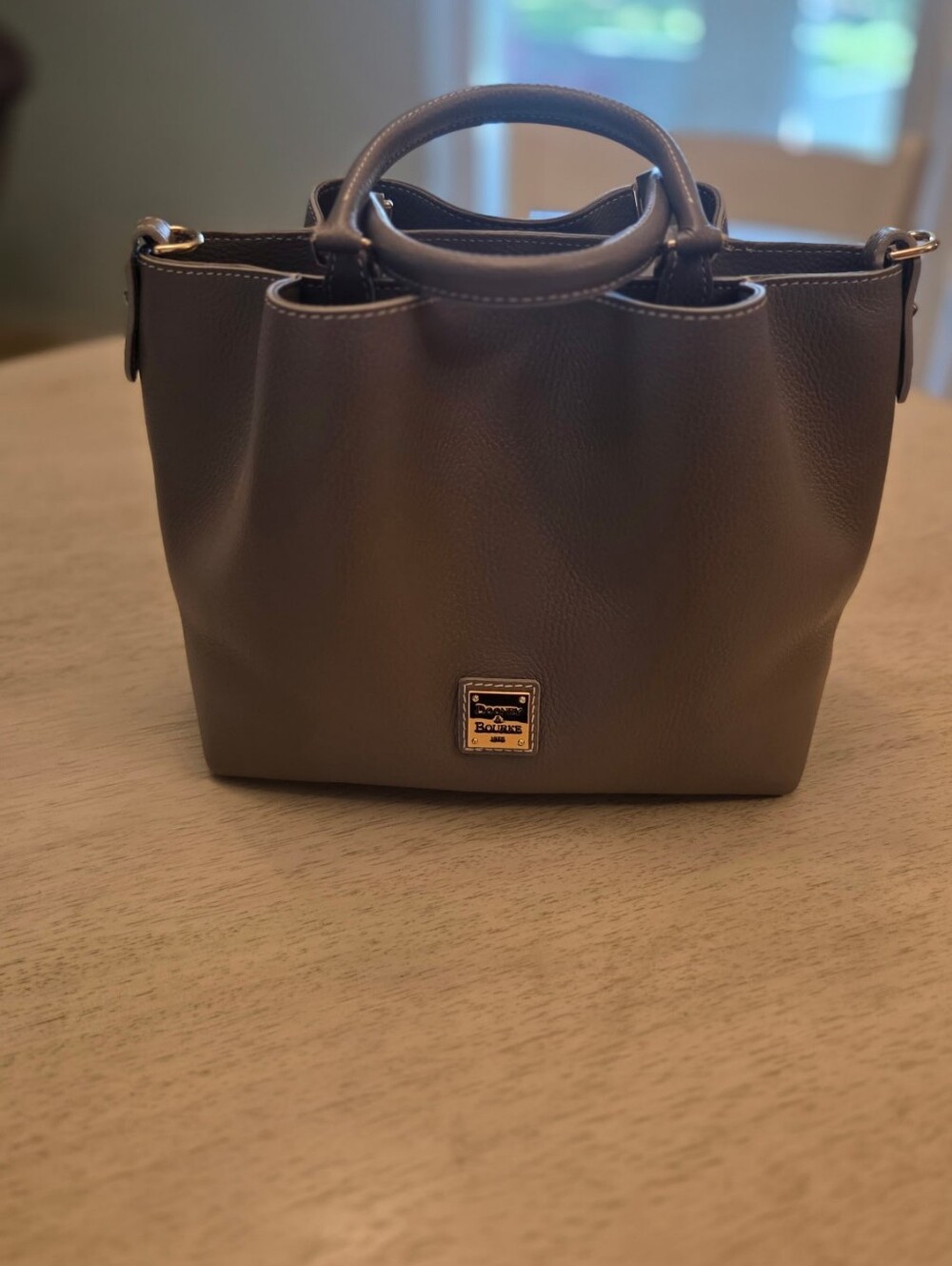 Dooney & Bourke Taupe Pebble Leather Satchel with Gold Hardware